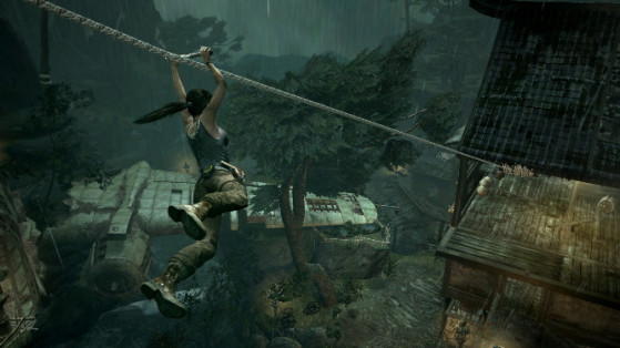 Les phases d'escalades sont agrémentées de descente en tyrolienne, de noyade dans un rapide ou encore d'une chute en parachute, autant d'occasions d'aller jeter Lara sur des trucs pointus pour rire un coup. - Tomb Raider