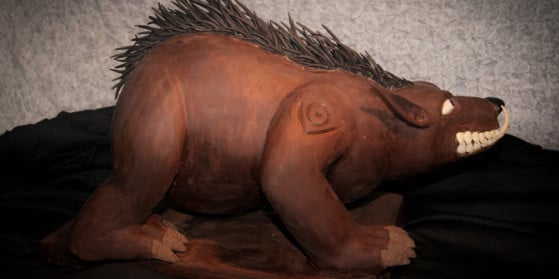 Sculpture d'un Druide ours en chocolat