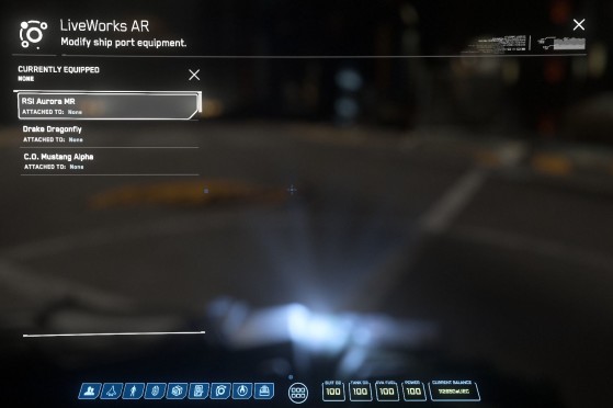 Sélection de votre vaisseau dans la liste apparaissant à l'écran - Star Citizen