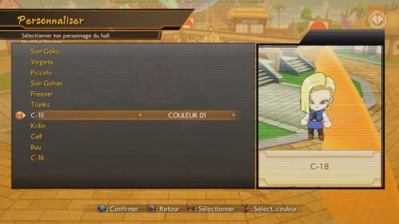 Menu de personnalisation des avatars Chibi - Dragon Ball FighterZ