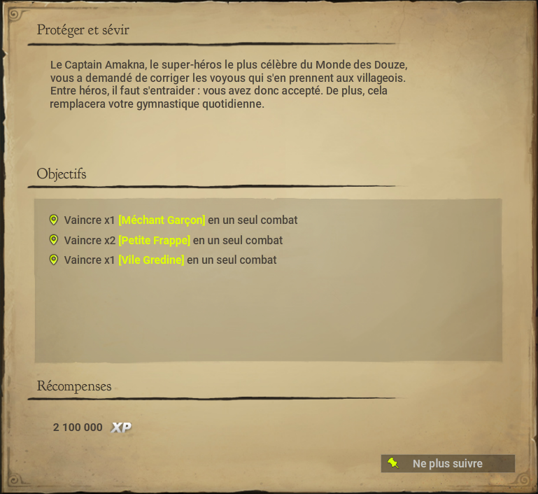 Les justiciers "Protéger et Sévir" Dofus Les quêtes répétables Millenium