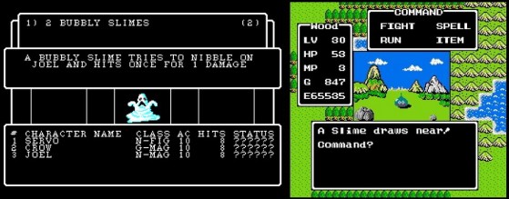 Le Slime (Gluant en français) dans Wizardry I (à gauche) et dans Dragon Quest (à droite) - Millenium