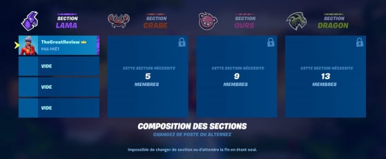 L'écran d'organisation des escouades - Fortnite : Battle royale