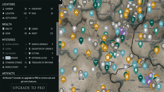 Carte interactive AC Valhalla : Armures, armes et lingots en détails sur une seule map