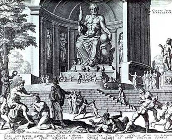 La statue de Zeus à Olympie. Elle a été créée par Phidias et est considérée comme l'une des 7 merveilles du monde antique. - League of Legends