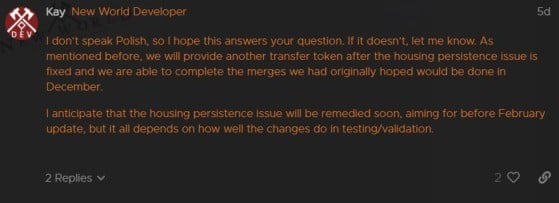 Source du forum : [Megathread] Inability to Transfer Servers - New World