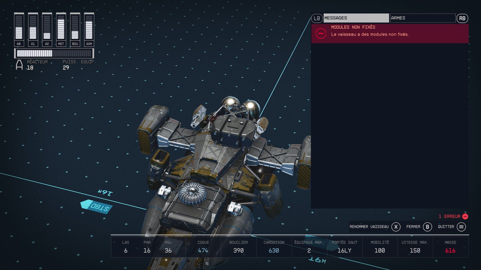 Personnalisation de vaisseau Starfield Comment résoudre l erreur des modules non fixés
