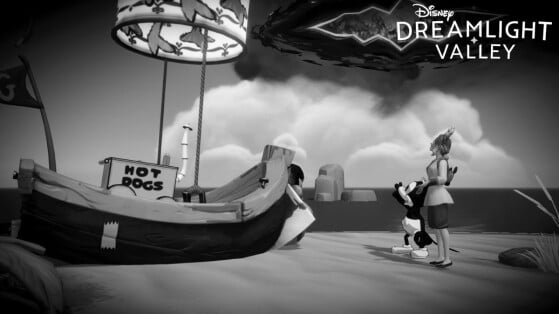 Le passé et le présent Disney Dreamlight Valley : Trouver les trésors et sortir de l'île en noir et blanc